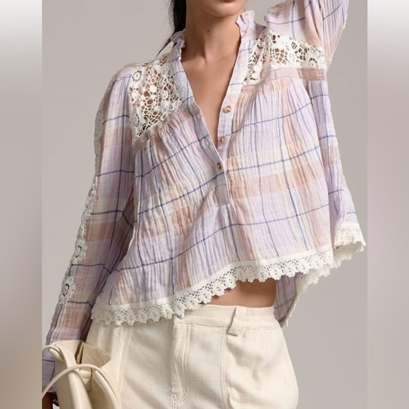 Anthropologie Tops - Anthropologie Pilcro Lace-Trimmed Blouse NWT